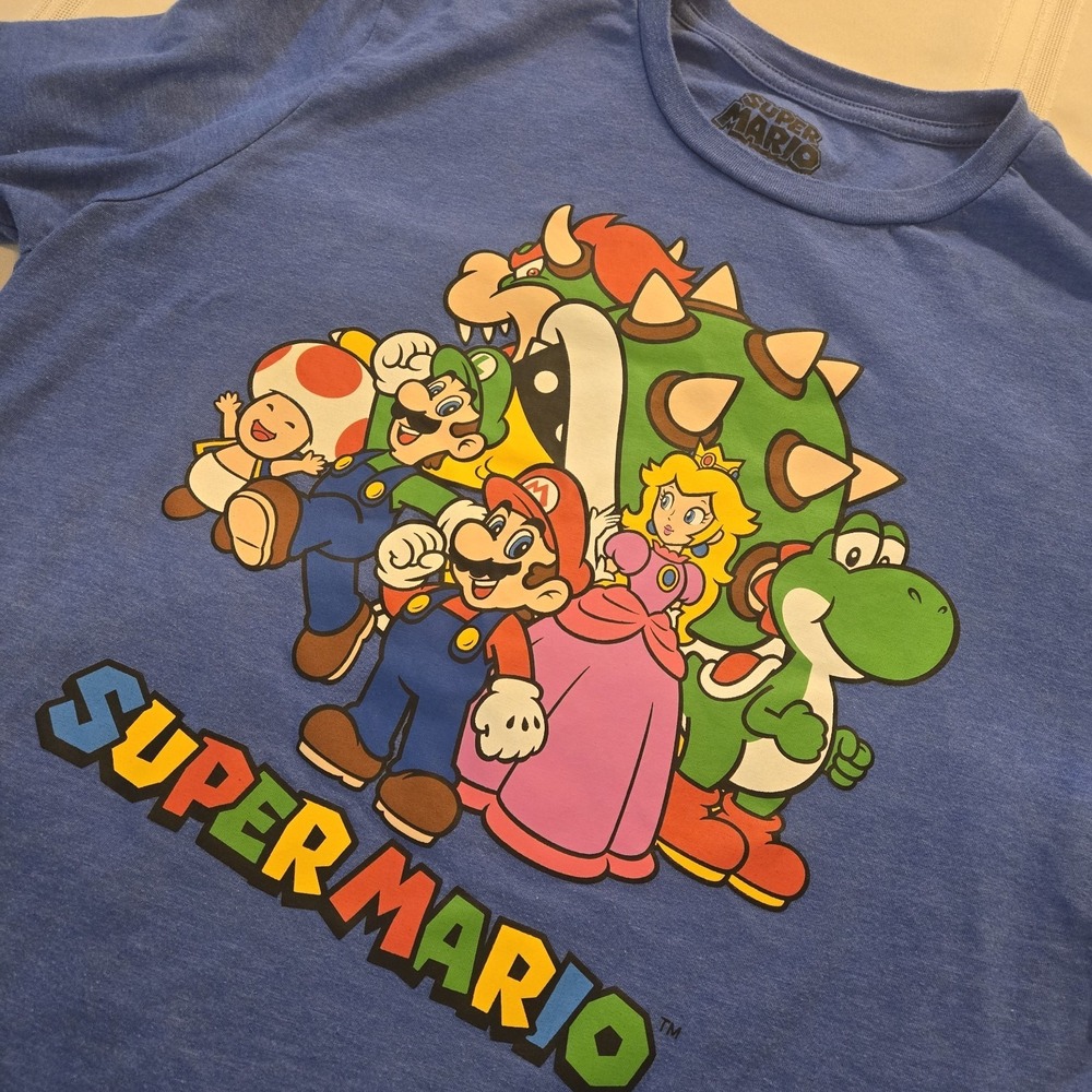 Super Mario Nintendo Graphic T Shirt XL Blue Mario Luigi Yoshi Bowser